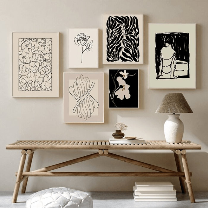 Black and white living room wall decor