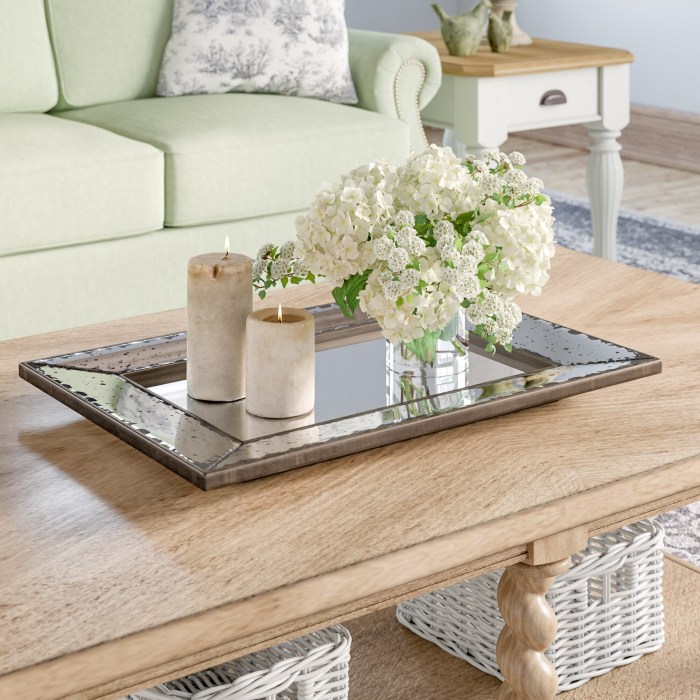 Farmhouse coffee table tray decor